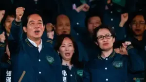 Collage of international leaders reacting to the results of the Taiwan Election 2024, symbolizing the global interest and impact of the election.